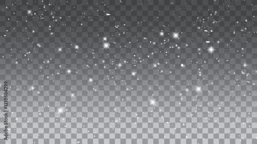 Falling snow particles blurred in motion on dark transparent background. Christmas snow dust. Vector illustration. Falling snow particles blurred in motion on dark transparent background. Christmas snow dust. Vector illustration.