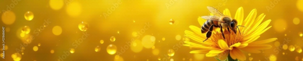 Golden honeycomb cells filled with pollen from bright yellow dandelion flowers in a meadow, honey bee, insect life Golden honeycomb cells filled with pollen from bright yellow dandelion flowers in a meadow, honey bee, insect life