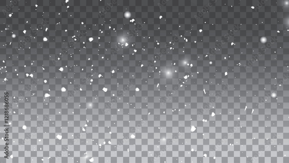 Abstract winter background from snowflakes blown by the wind on a white checkered background