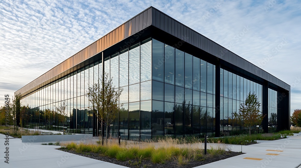 Fototapeta premium An office edifice of glass and iron, tailored for contemporary corporate needs.