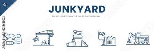 Junkyard Icon Set . Recycling, Demolition, and Waste Management Vector Illustration 