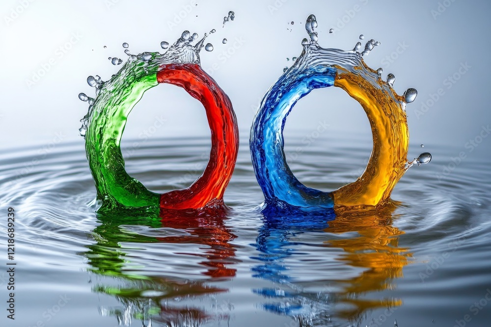 Colorful water splashes create vibrant rings in a serene pool during a bright afternoon Colorful water splashes create vibrant rings in a serene pool during a bright afternoon