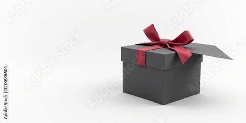 Wallpaper Mural A dark gray present box with a crimson ribbon, elegantly arranged, partially open, showcasing a thoughtful gift concept Torontodigital.ca