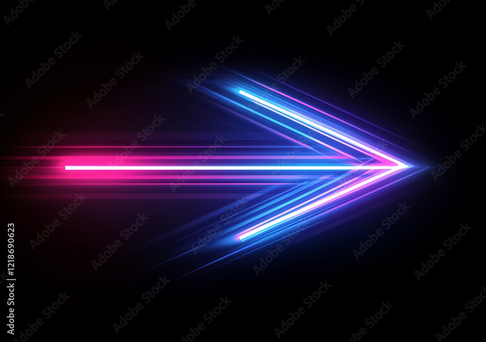 Abstract blue and pink glowing speed lines in the shape of an arrow on a dark background, vector illustration for design or presentation with copy space Abstract blue and pink glowing speed lines in the shape of an arrow on a dark background, vector illustration for design or presentation with copy space