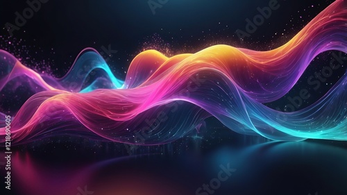 Wallpaper Mural Abstract background with glowing luminous particles in motion, dynamic flow patterns resembling streams of light, vibrant color gradients blending smoothly, high-tech digital aesthetic, 3D rendering,  Torontodigital.ca