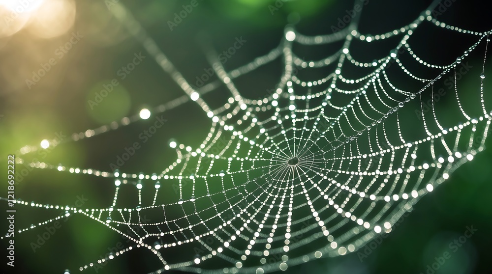 Naklejka premium Dew-Kissed Spiderweb: A Nature's Masterpiece