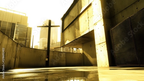 Urban Cross Stands Tall Amidst Modern Cityscape Buildings