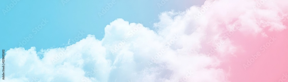 Fototapeta premium Pastel Sky Soft Cloudscape, Horizontal Composition, Dreamy Color Palette, Blue Pink Gradient Cloud Photography, Sky Background