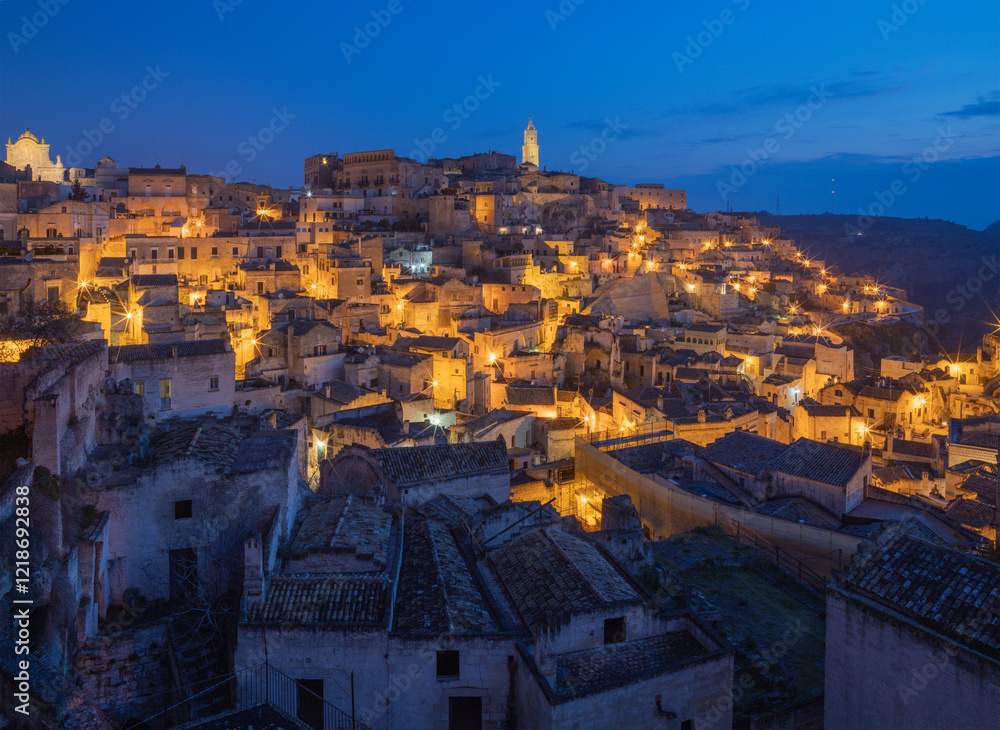 Fototapeta premium Matera - The cityscape at dusk.