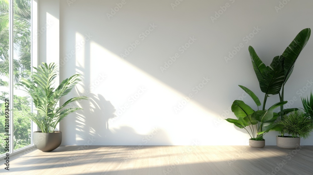 Modern 3D rendering of a spacious white empty room featuring elegant wood laminate flooring. Modern 3D rendering of a spacious white empty room featuring elegant wood laminate flooring.