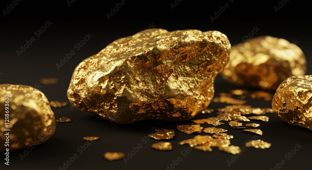 Texture of Gold Nuggets or Flakes on a Dark Background Texture of Gold Nuggets or Flakes on a Dark Background