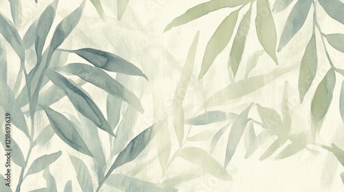 Watercolor Botanical Abstract Green Leaf Composition, Beige Background, Organic Design, Wall Art Print Botanical Illustration, Watercolor Painting