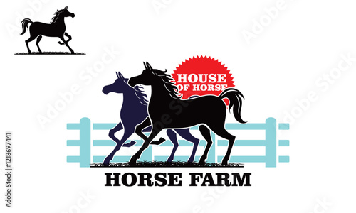 big and strong horse farm logo, silhouette of standing mare vector illustrations