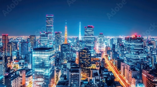 Wallpaper Mural Nighttime Tokyo Skyline Cityscape Illuminates Towers Torontodigital.ca