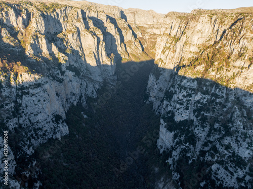 Vikos Gorge from the Oxya Viewpoint in the national park in Vikos-Aoos in zagori, northern Greece. Nature landscape photo