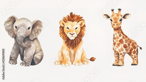 Sweet watercolor safari animals, perfect for nursery art and baby shower themes photo