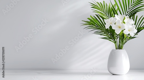 Elegant White Flowers and Palm Leaves in a Modern Vase