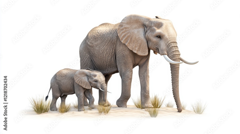 Obraz premium African Elephant Cow and Calf in the Savanna