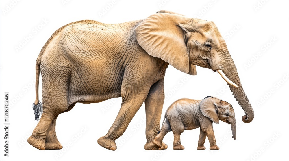 Obraz premium African Elephant and Calf Walking Together in the Wild