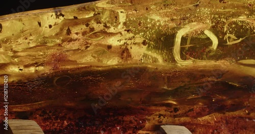 Close-up of fossilized amber with inclusions. Amber stone concept.