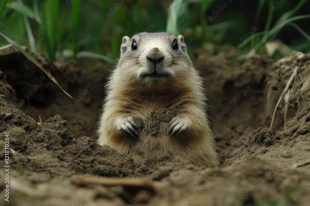Cute Prairie Dog Peeking From Burrow in Grass Cute Prairie Dog Peeking From Burrow in Grass