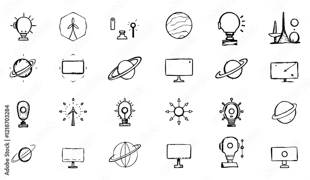 Fototapeta premium Line Icon Set for Technology and Science