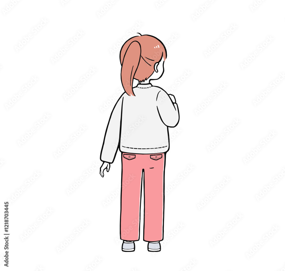 小学生 後ろ姿で悩む女の子 シンプルなタッチのイラスト 小学生 後ろ姿で悩む女の子 シンプルなタッチのイラスト