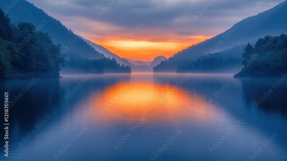 Misty Sunrise Lake Mountain Reflection Misty Sunrise Lake Mountain Reflection