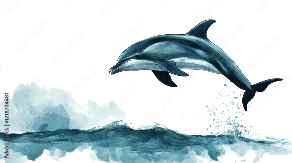 Obraz premium Graceful Dolphin Leaping From the Ocean Waves A Watercolor Painting
