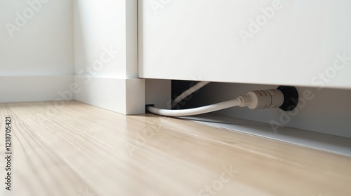 Wallpaper Mural Close-up view of a cable connector neatly tucked away beneath white cabinetry, integrated into a baseboard for a clean, minimalist aesthetic Torontodigital.ca