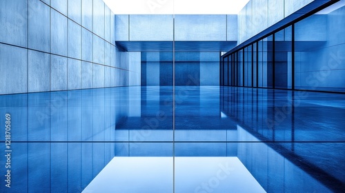 Modern Blue Concrete Courtyard Reflection photo