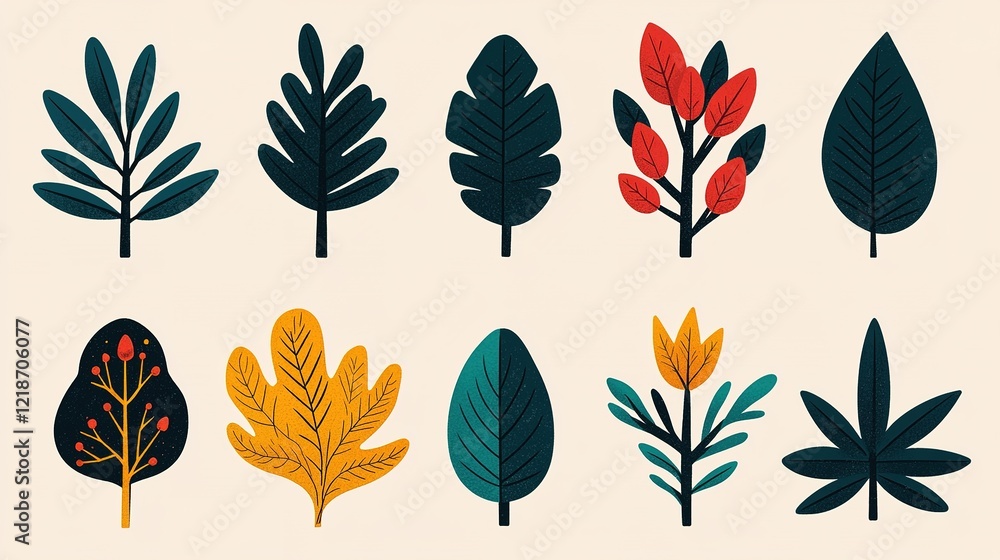Fototapeta premium Stylized leaf illustrations nature graphic art digital environment close-up gigapixel standard scale