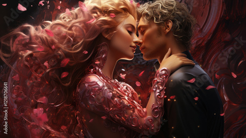 Wallpaper Mural Cosmic Dance of Twin Flames Forming DNA Helix of Stardust and Rose Petals for Valentine's Day: Dreamlike Surreal Valentines Day Collages Torontodigital.ca