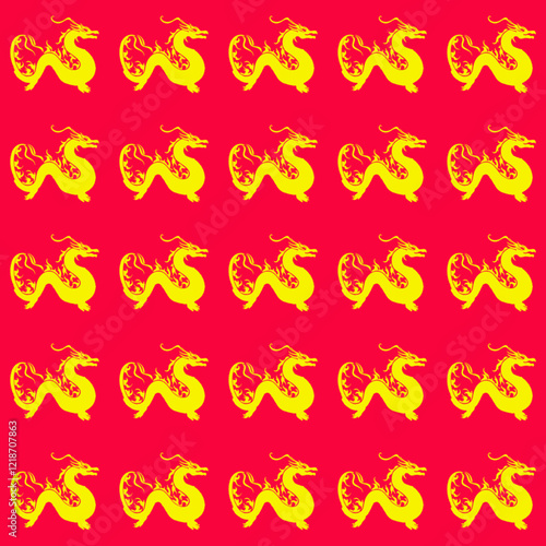 Golden Dragons on Red Background