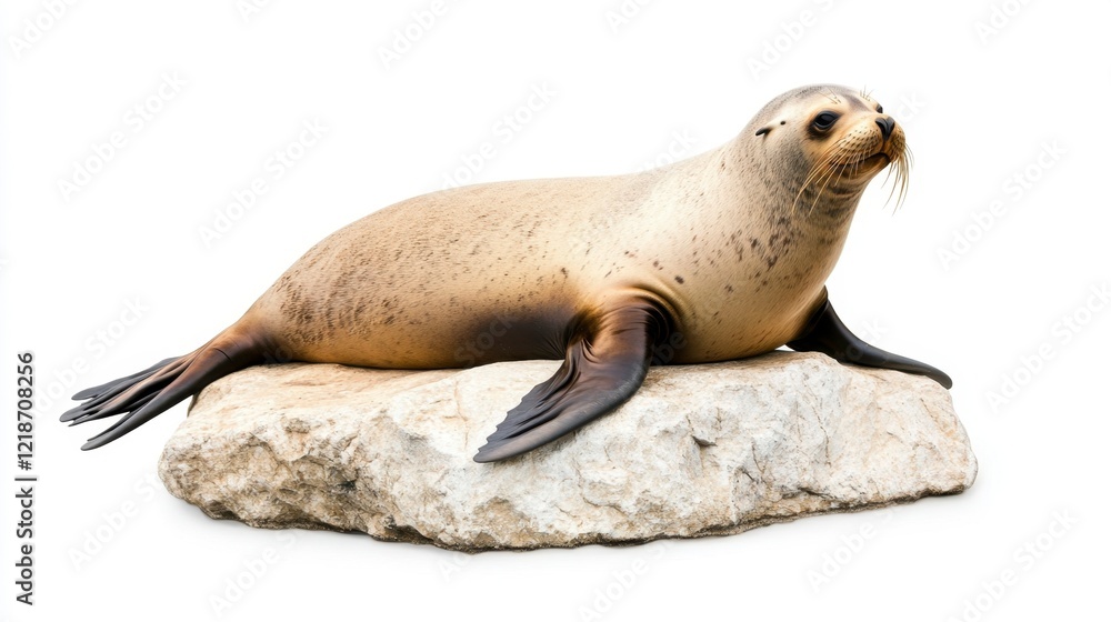 Magnificent Sea Lion Resting on a Rock Against a White Background Magnificent Sea Lion Resting on a Rock Against a White Background