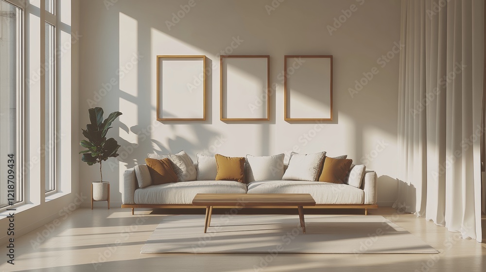 Fototapeta premium Cozy Modern Living Room with Sofa and Natural Light from Windows