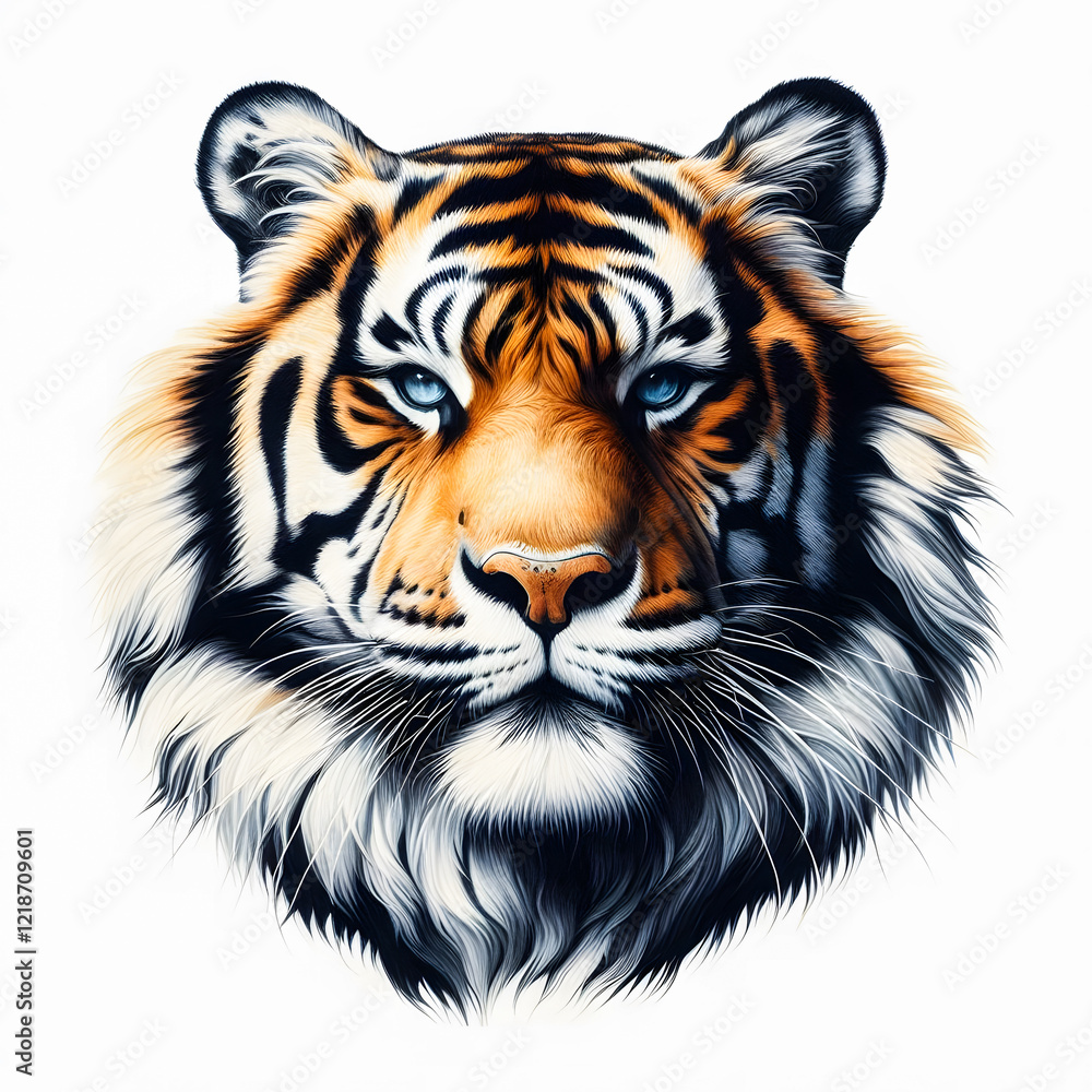 A stunning watercolor painting of a majestic tiger's face, with piercing blue eyes and intricate details of its fur. A stunning watercolor painting of a majestic tiger's face, with piercing blue eyes and intricate details of its fur.