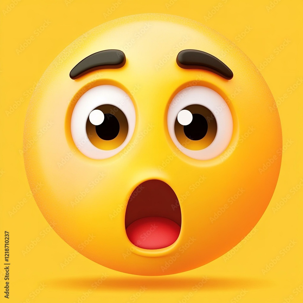 Fototapeta premium An astonished emoji face with wide eyes and an open mouth expressing shock or amazement in bright yellow tones