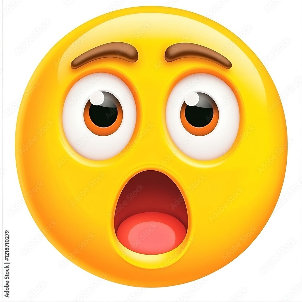 An astonished emoji face with wide eyes and an open mouth expressing shock or amazement in bright yellow tones An astonished emoji face with wide eyes and an open mouth expressing shock or amazement in bright yellow tones