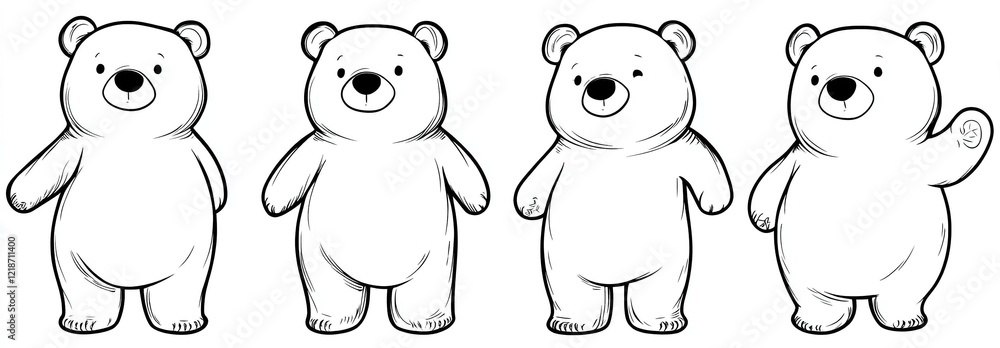 Obraz premium Set of lovable hand-drawn bears in line art vector style showcasing a cute bear cub in a playful pose ideal for nature-themed graphics and animal illustrations