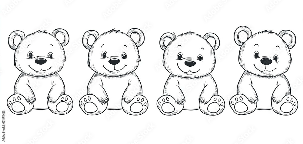 Fototapeta premium Set of lovable hand-drawn bears in line art vector style showcasing an endearing bear cub icon perfect for nature-inspired designs wildlife graphics and animal-themed projects