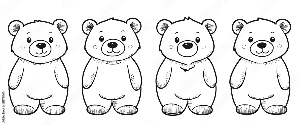 Fototapeta premium Set of lovable hand-drawn bears in line art vector style featuring a charming bear cub icon ideal for nature-themed projects wildlife illustrations and animal-inspired designs