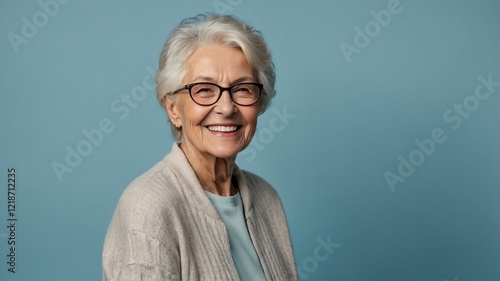 Wallpaper Mural elderly american female in casual wear on pastel color background model portrait smiling for ad concept space for text Torontodigital.ca