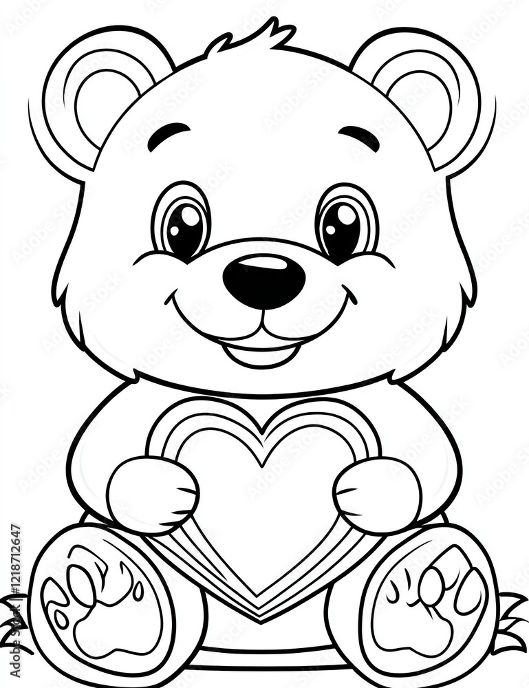 Fototapeta premium easy coloring page cute little bear holding a heart. You can print it on standard 8.