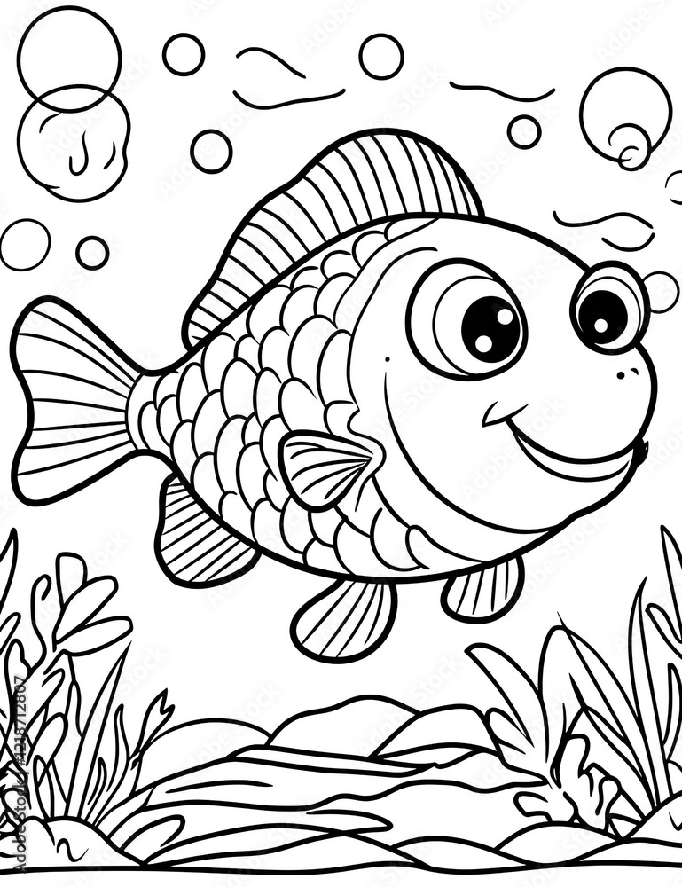 Obraz premium cartoon cute fish easy coloring page. ready to print on standard 8.