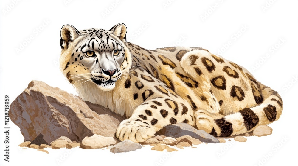 Fototapeta premium Majestic Snow Leopard Resting on Rocks