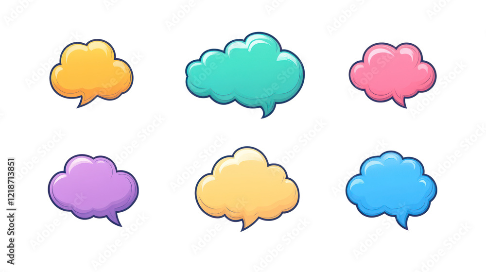 Bright and playful speech bubbles in different colors for diverse messaging, isolated on a transparent background. PNG Bright and playful speech bubbles in different colors for diverse messaging, isolated on a transparent background. PNG