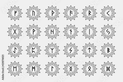Collection of  nordic runes  on white background.