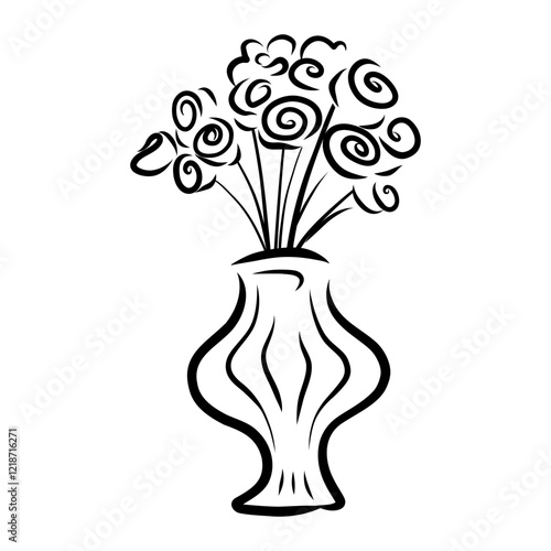 Hand drawn flower vase with flowers, flower vase doodle, whimsical flower vase 