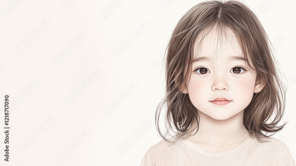 Portrait of a cute little girl with brown hair and eyes, looking directly at the camera against a white background. Portrait of a cute little girl with brown hair and eyes, looking directly at the camera against a white background.